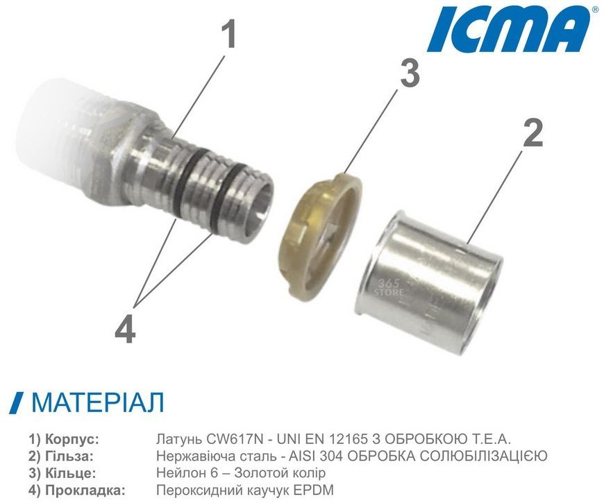 Тройник пресс-фитинг ICMA 16х1/2"х16 ВР №408 - 81408ADGH06