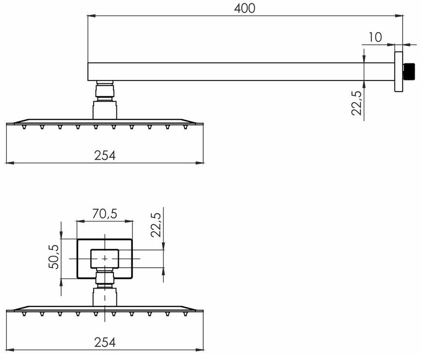 Верхний душ с кронштейном Volle Cascada R85 250х250 мм cepillado oro 1586.180115 золото - 1586.180115