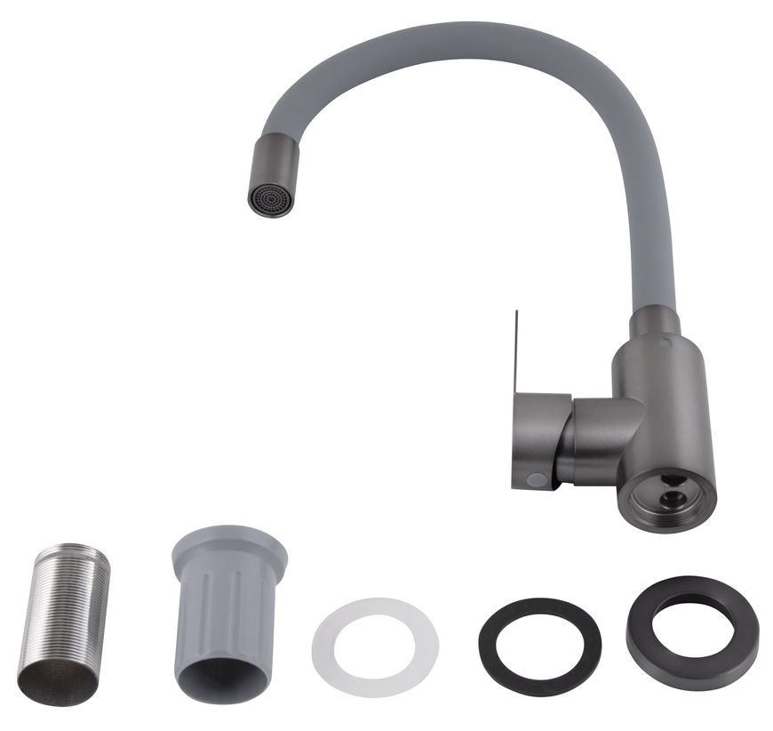 Смеситель для кухни Brinex Pure 015F3 с гибким изливом Graphite/Grey BRIPUR015F3GRG - BRIPUR015F3GRG