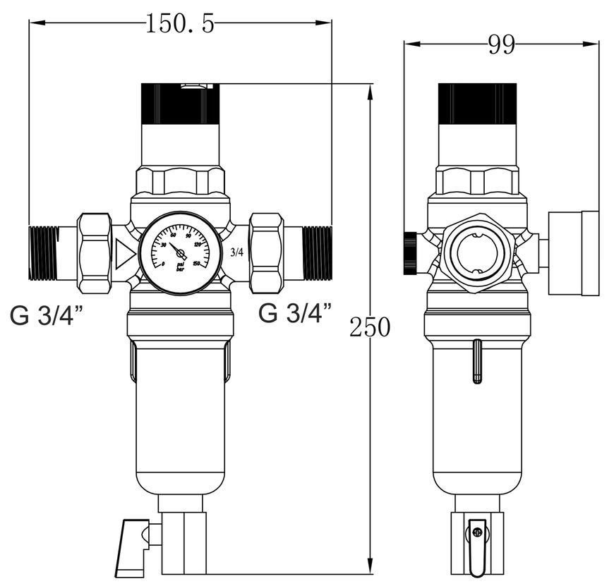 Фильтр самопромывной для горячей воды Thermo Alliance Forte 3/4" НР с редуктором давления SF128W20H - SF128W20H