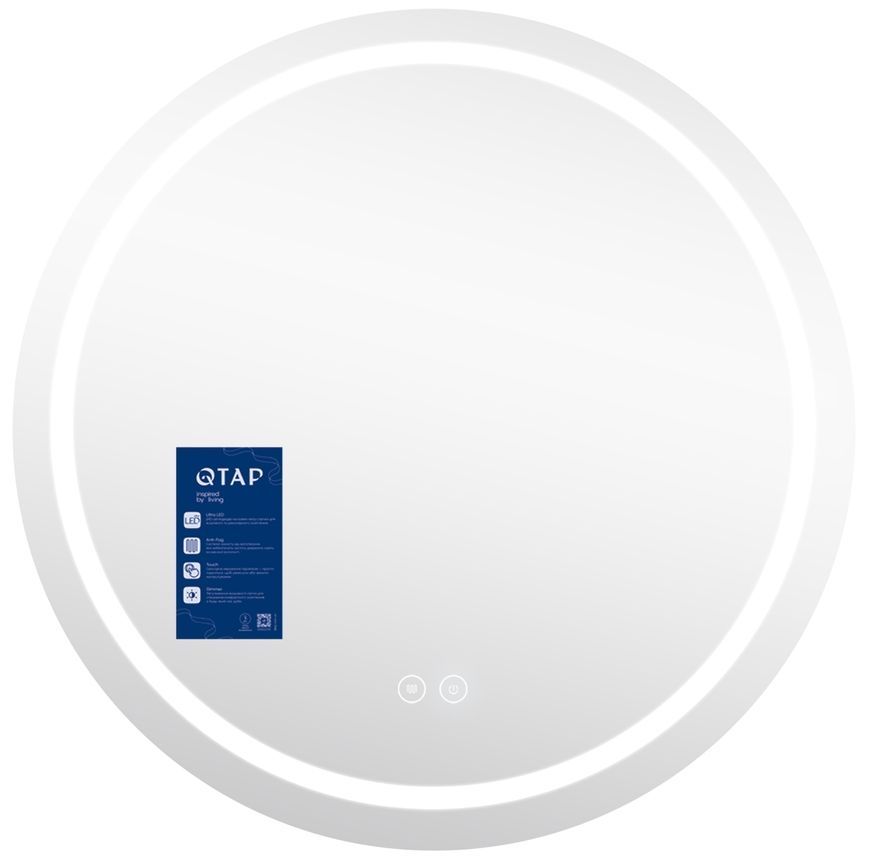 Зеркало настенное круглое Qtap Mideya MI6 800 с LED-подсветкой Touch, антизапотеванием, диммером, рег. яркости QT2078NCR8080W