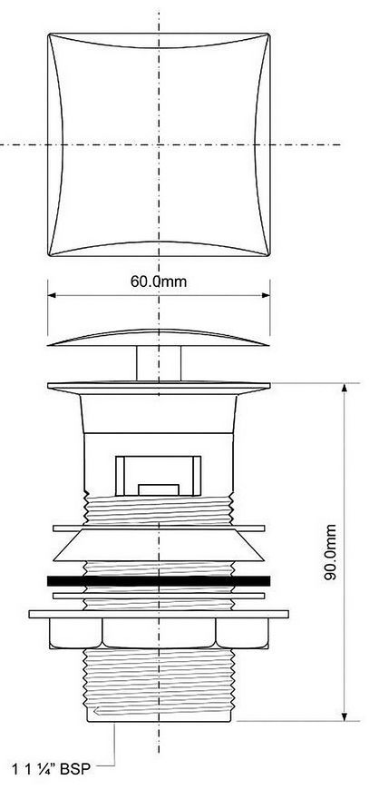 Донный клапан McALPINE CW60SQCB Cliсk-Claсk квадрат хром для раковины 1 1/4" с переливом - CW60SQCB