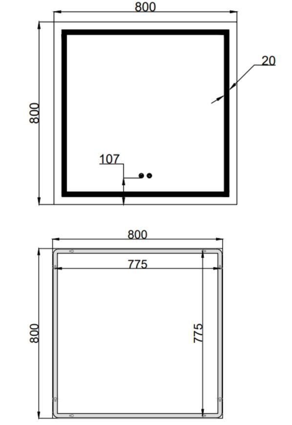 Дзеркало Qtap Mideya MI1 800&times;800 квадратне, з LED-підсвіткою Touch, антизапотіванням, димером, рег. яскравості QT2078NCF808048477