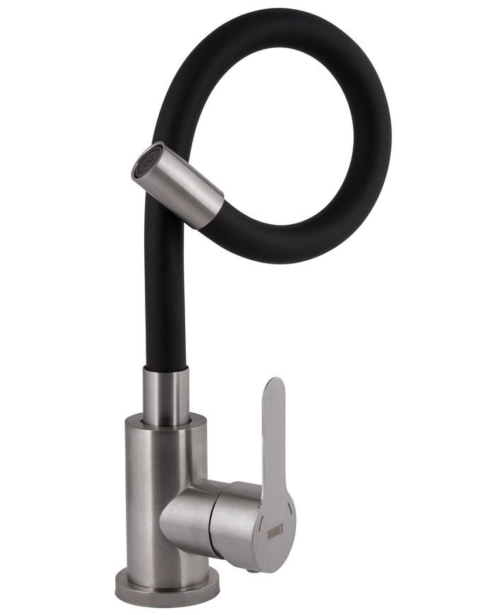 Смеситель для кухни Brinex Pure 015F3 с гибким изливом Nickel/Black BRIPUR015F3NKB - BRIPUR015F3NKB