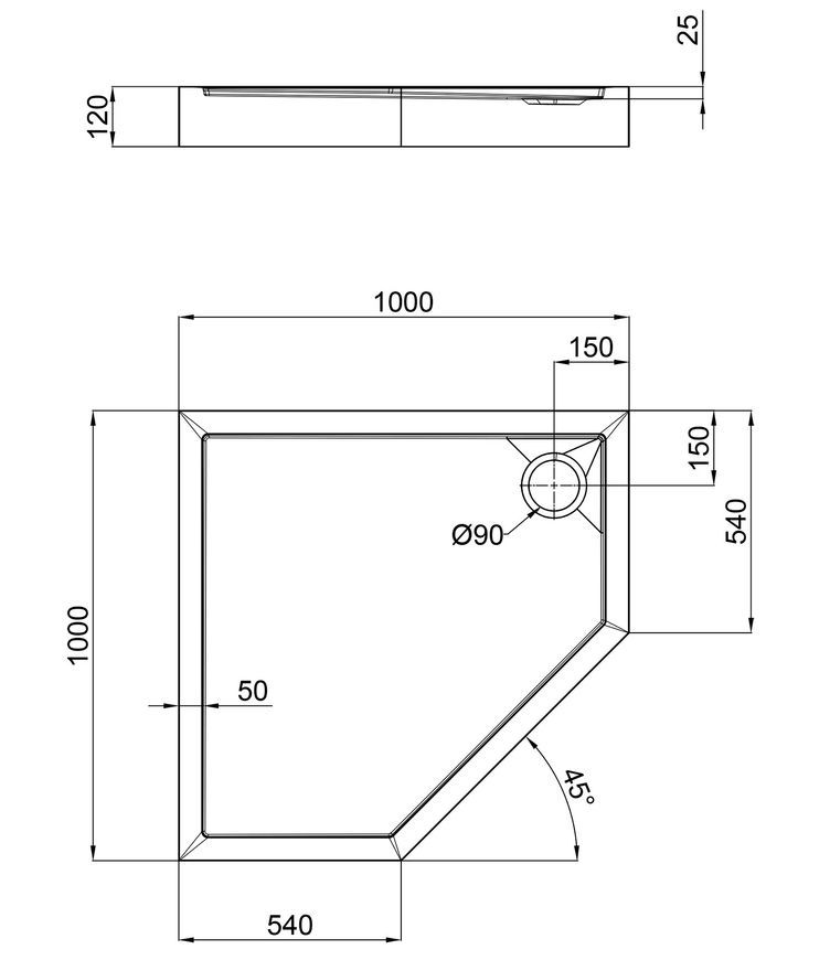 Душовий піддон QTAP Diamond 301112 100x100x12 см + сифон DIAMOND301112
