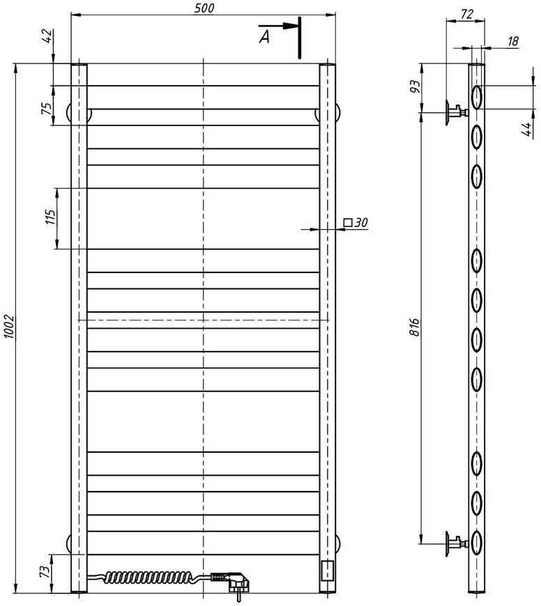 Рушникосушарка електрична NAVIN Ellipse 500х1000 Sensor таймер регулятор ліва 10-045153-5010 - 10-045153-5010