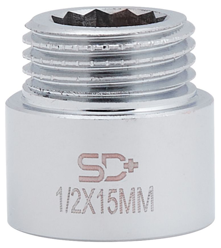 Подовжувач латунний хромований SD Plus 1/2"ЗРх1/2"ВР довжина 15 мм SD1301515