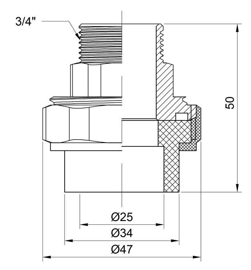 Згін "Американка" PPR ALFA PLAST 25х3/4" ЗР - APMTUX2534X