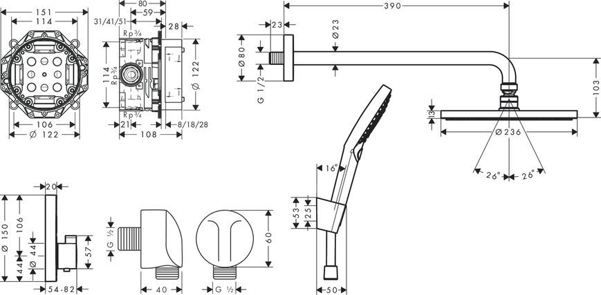Душевая система HANSGROHE Raindance S 240 1jet ShowerSelect S 8 в 1 Matt Black 27959670 черная матовая - 27959670