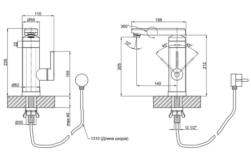 Однокран LIDZ Warm 061 с электрическим нагревом LDWAR061WCR35431 белый/хром - -LDWAR061WCR35431