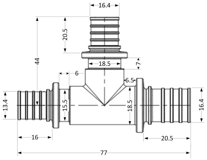 Трійник для аксіального фітингу Icma d20x2,8-20x2,8-16x2,2 латунь №1039 851039GWGWBO05