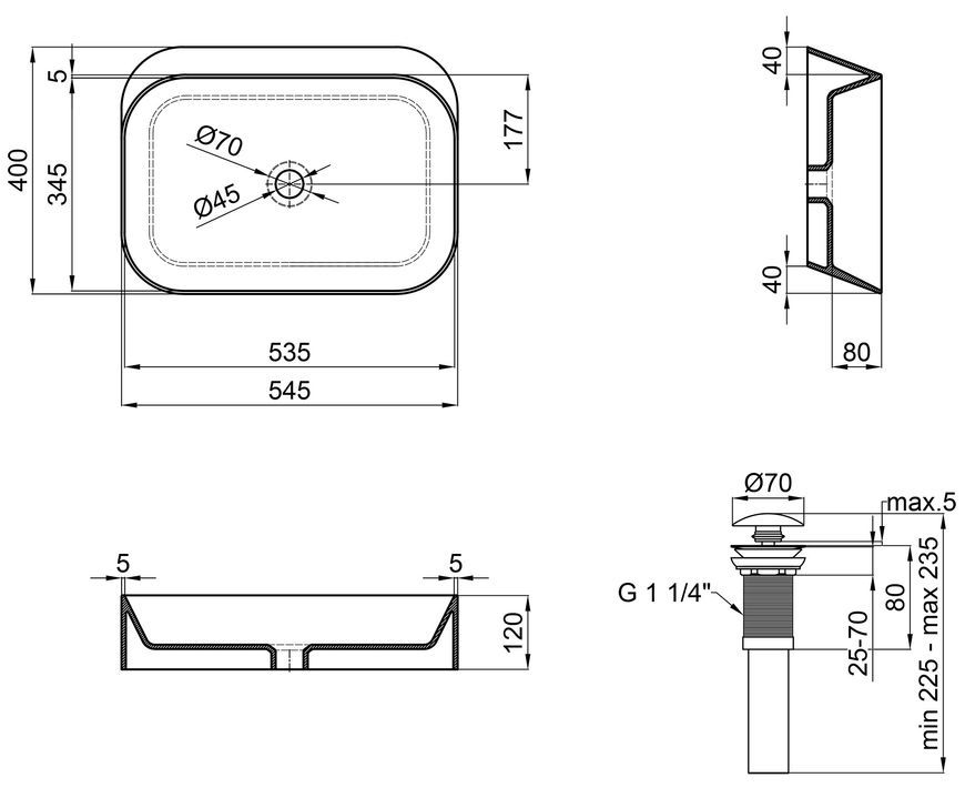 Раковина-чаша QTAP Scorpio 550х390х120 Matt black с донным клапаном QT14112243MB - QT14112243MB