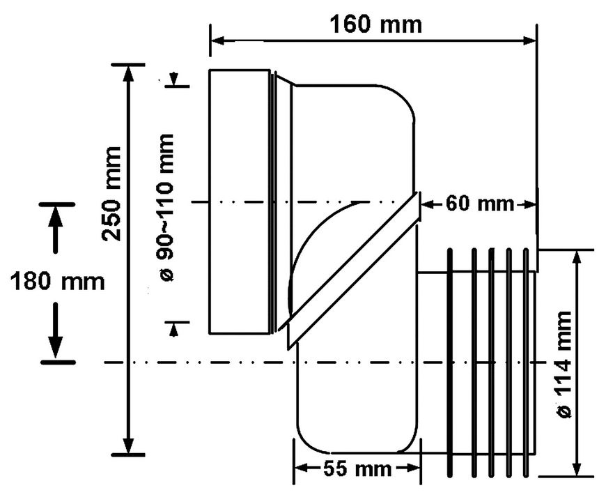 Каналізаційне підключення McALPINE 130 мм 90-110/110 мм зміщення 180 мм WCLO-18
