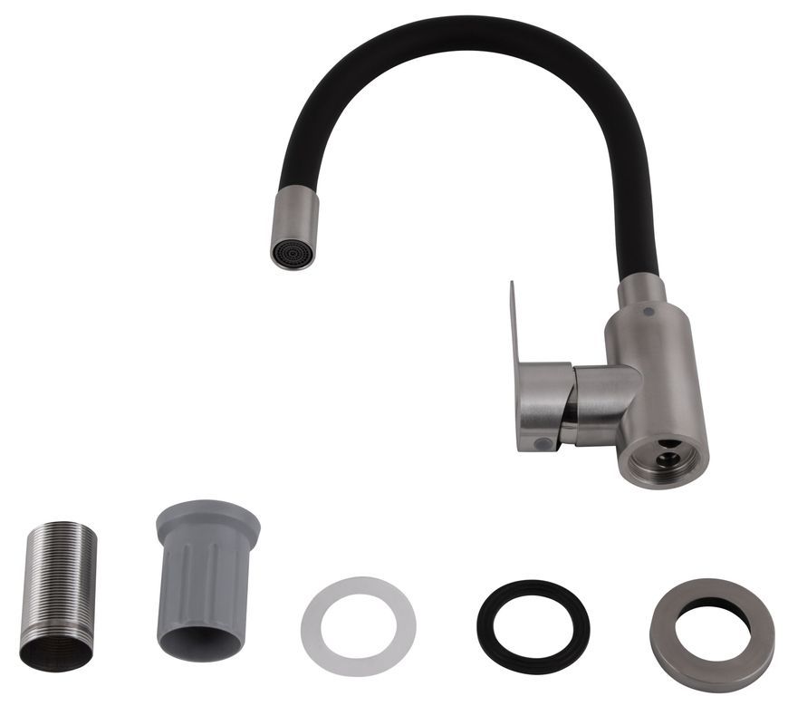 Смеситель для кухни Brinex Pure 015F3 с гибким изливом Nickel/Black BRIPUR015F3NKB - BRIPUR015F3NKB