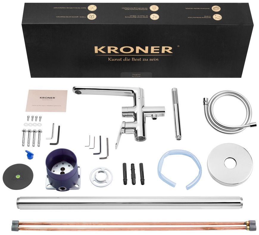 Змішувач окремостоячий для ванни Kroner Element 211339-0101 з душовим гарнітуром, латунь, хром CV035960 - Element 211339-0101