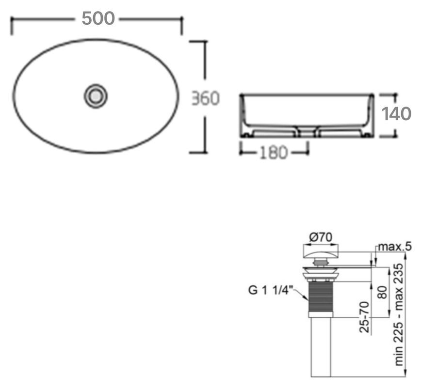 Раковина-чаша накладная Qtap Kolibri овальная 500x360x140 White с донным клапаном PU02 QT10113054WN47311 - QT10113054WN47311