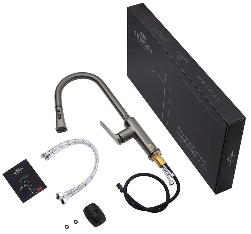 Смеситель для кухни с выдвижным изливом Kroner KRP Makon-GRP030-T графит CV033865 латунь - KRP Makon-GRP030-T