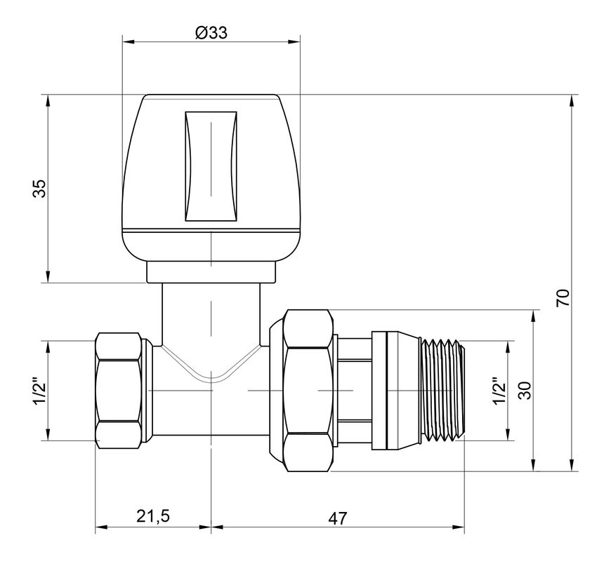 Кран (вентиль) радиаторный Icma 1/2" с антипротечкой прямой №813+940