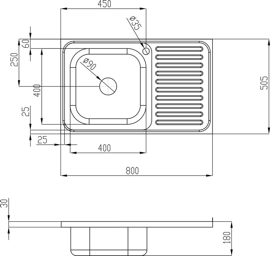 Кухонна мийка LIDZ 5080-L Polish 0,8 мм (180) - LIDZ5080LPOL08