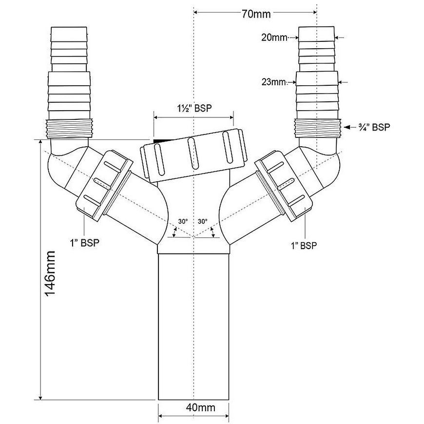 Підключення McALPINE 1 1/2"х40 мм до пральної/посудомийної машини HC14